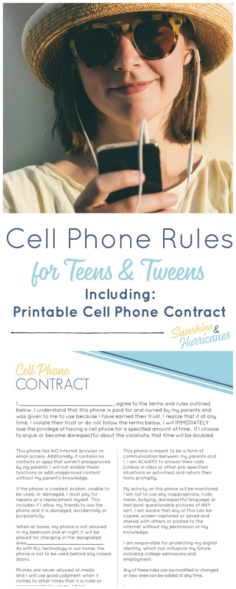 Cell Phone Rules For Tweens And Teens Printable Cell Phone Contract