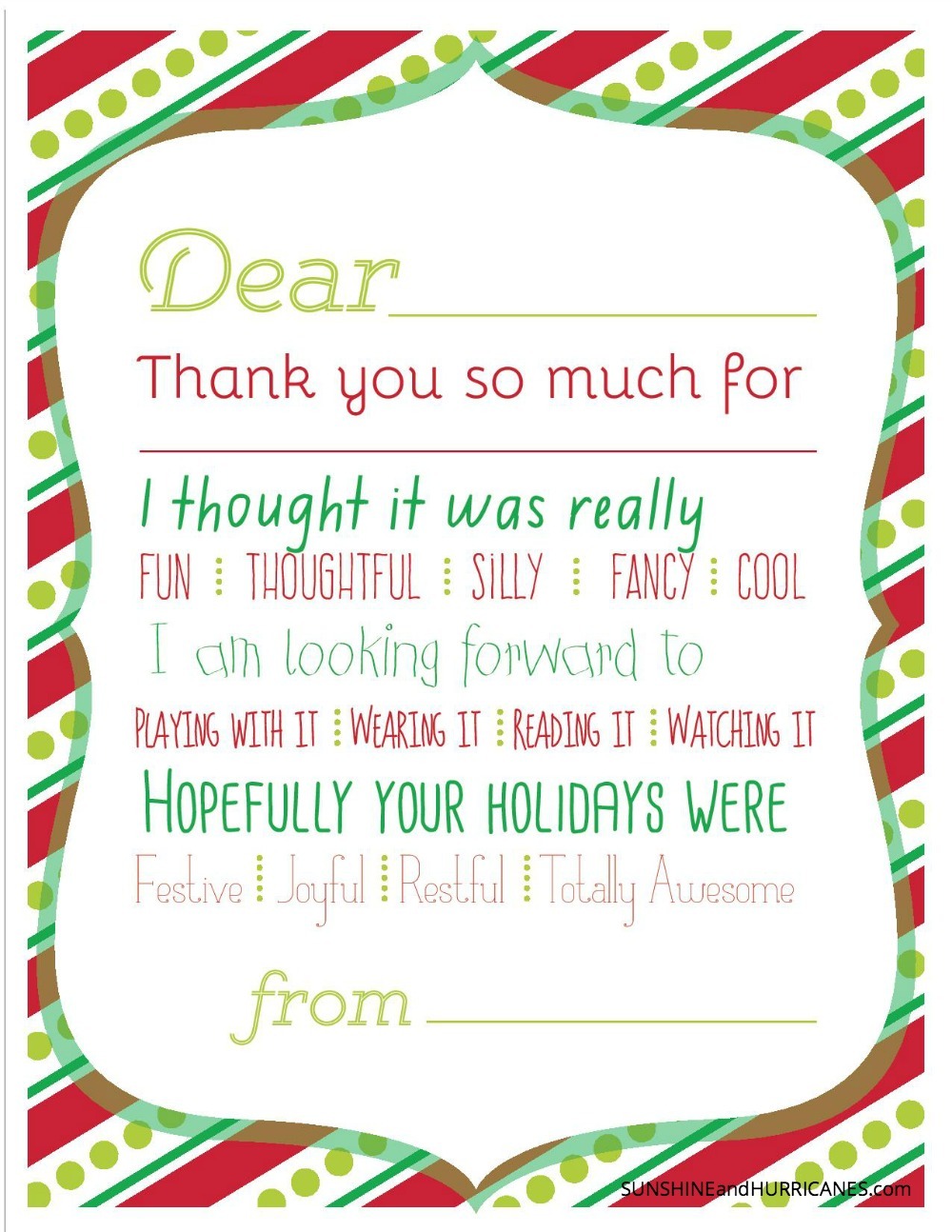 Printable Thank You Card Template Christmas