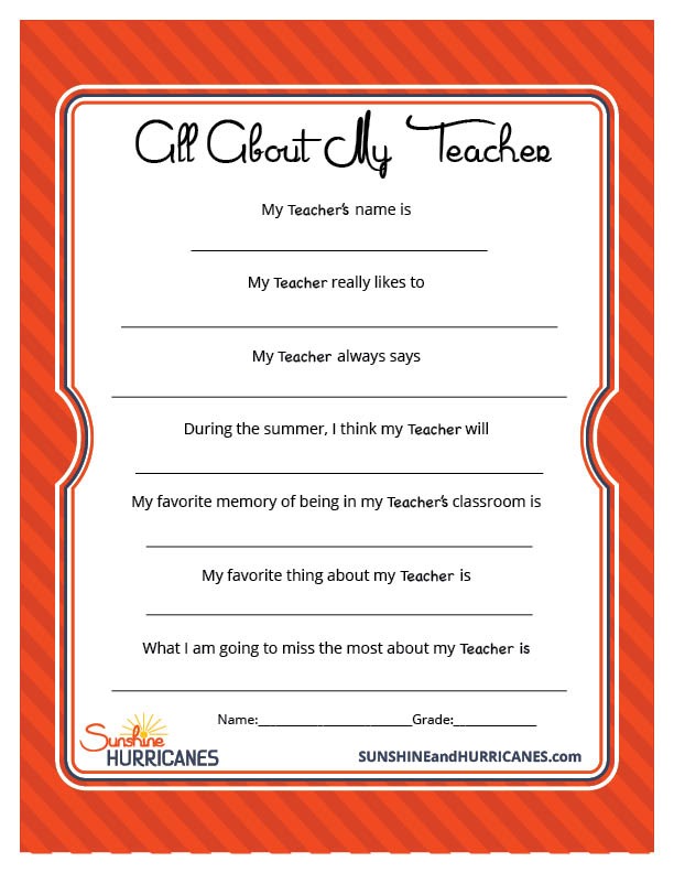 teacher appreciation week questionnaire a personalized teacher gift