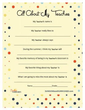 teacher appreciation week questionnaire a personalized teacher gift