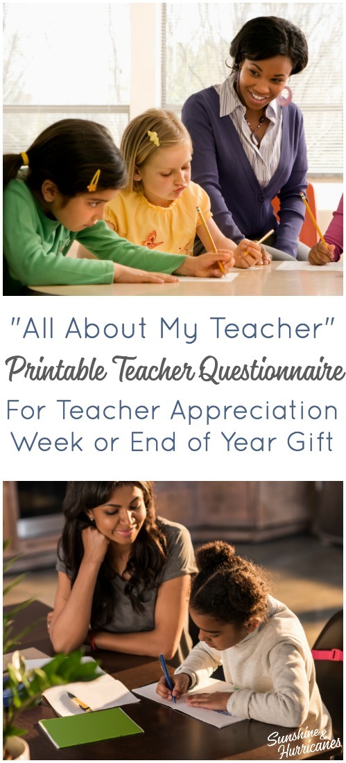 Teacher Appreciation Week Questionnaire - A Personalized Teacher Gift