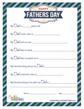 All About My Dad - A Printable Father's Day Questionnaire