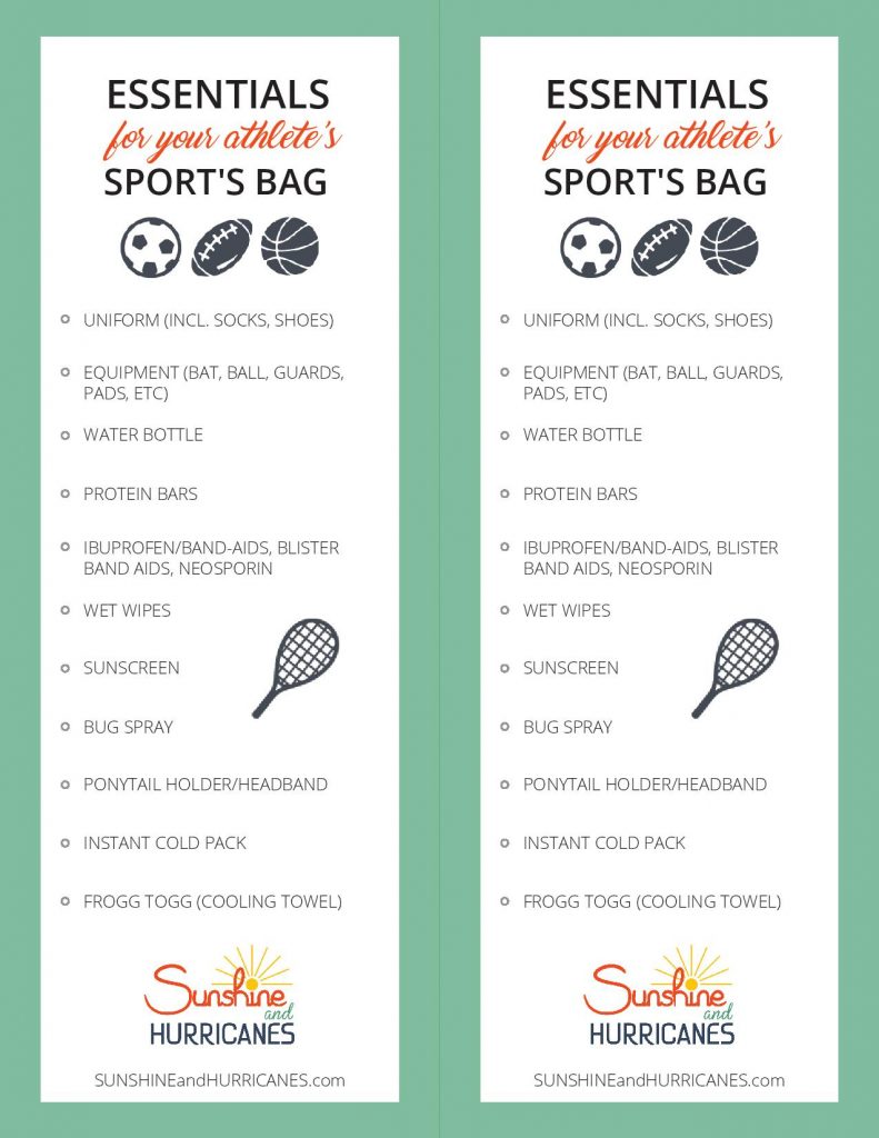 Kids Sports Bag Essentials with FREE Printable