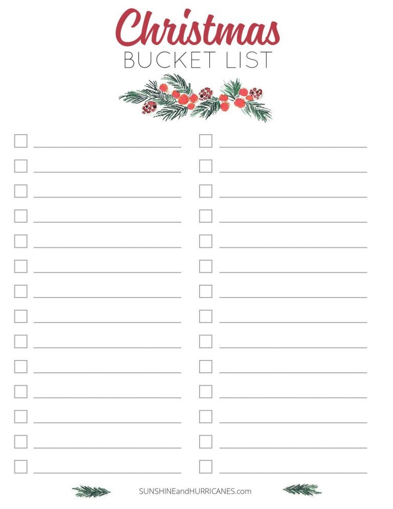 Free Printable Christmas Bucket List