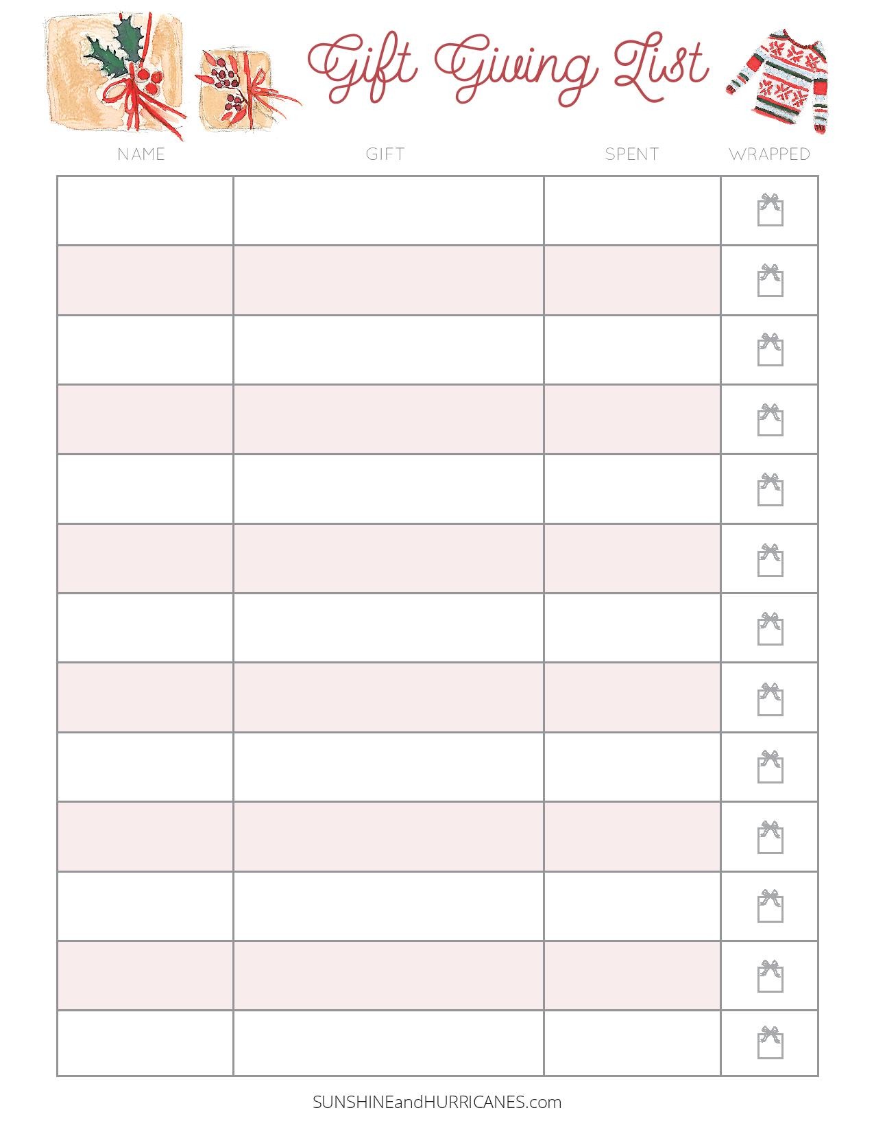 Free Printable Christmas Gift List Template FREE PRINTABLE TEMPLATES