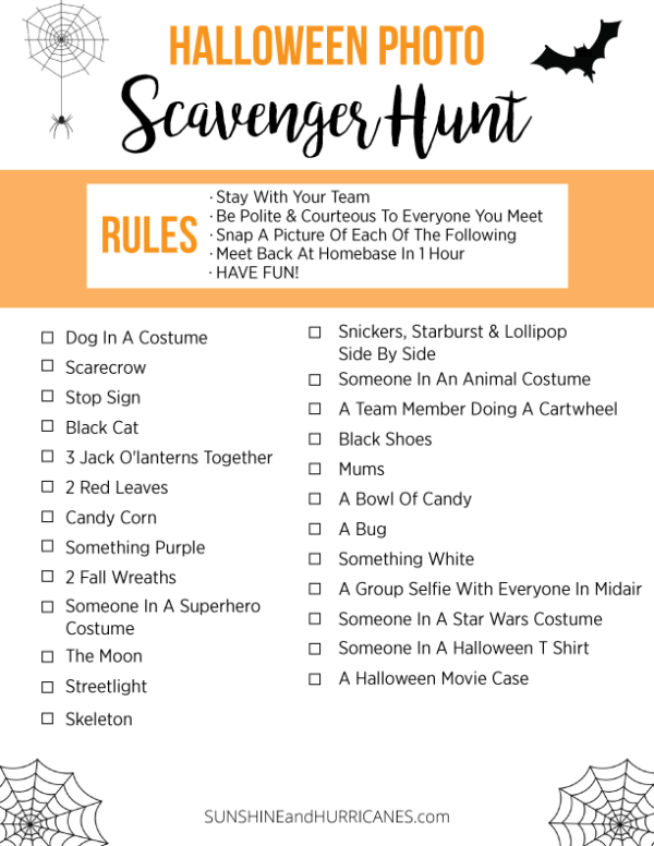 Halloween Photo Scavenger Hunt for Teens and Tweens